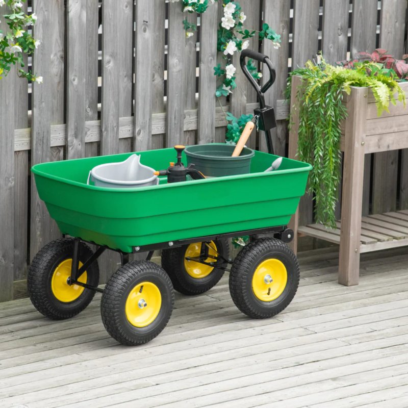 Garden Cart Heavy Duty 4 Wheel Trolley Dump Wheelbarrow Tipping Truck Trailer-TC2135